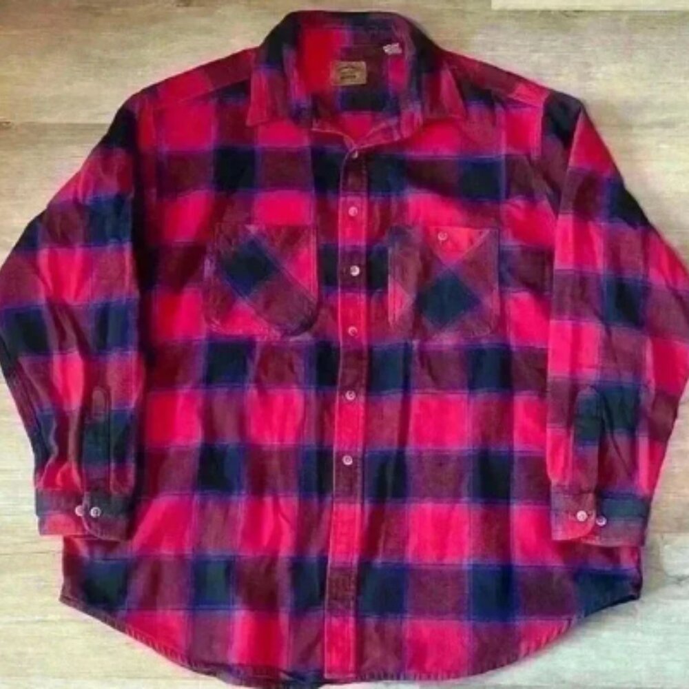 ST. Johns Bay Flannel Shirt Red Button Up Buffalo Check 2XL Tall